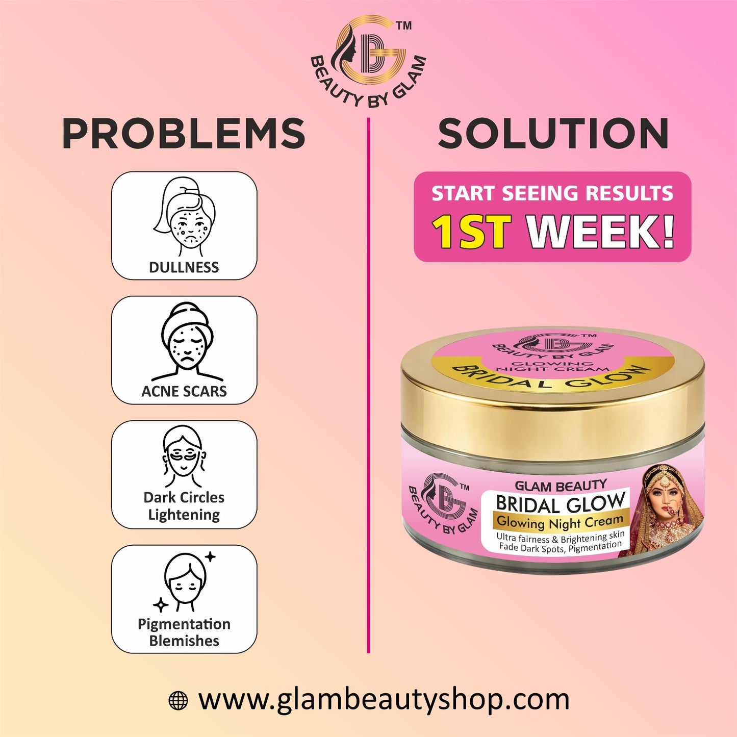 50 gms- BRIDAL GLOWING NIGHT CREAM | 7 days results | Ultimate Fairness & Glowing Skin (Copy)