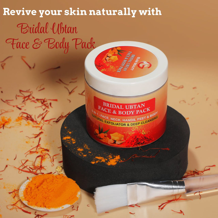 BRIDAL UBTAN FACE & BODY PACK  | Brightening, Tan Removal & Skin Polishing Formula for Radiant Skin | Luxurious blend of traditional herbs and brightening botanical | Infused with turmeric, sandalwood, saffron, and rose extracts.