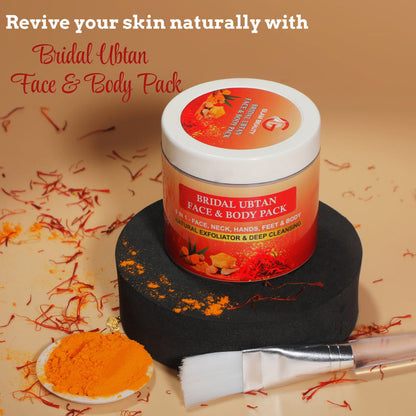 BRIDAL UBTAN FACE & BODY PACK  | Brightening, Tan Removal & Skin Polishing Formula for Radiant Skin | Luxurious blend of traditional herbs and brightening botanical | Infused with turmeric, sandalwood, saffron, and rose extracts.