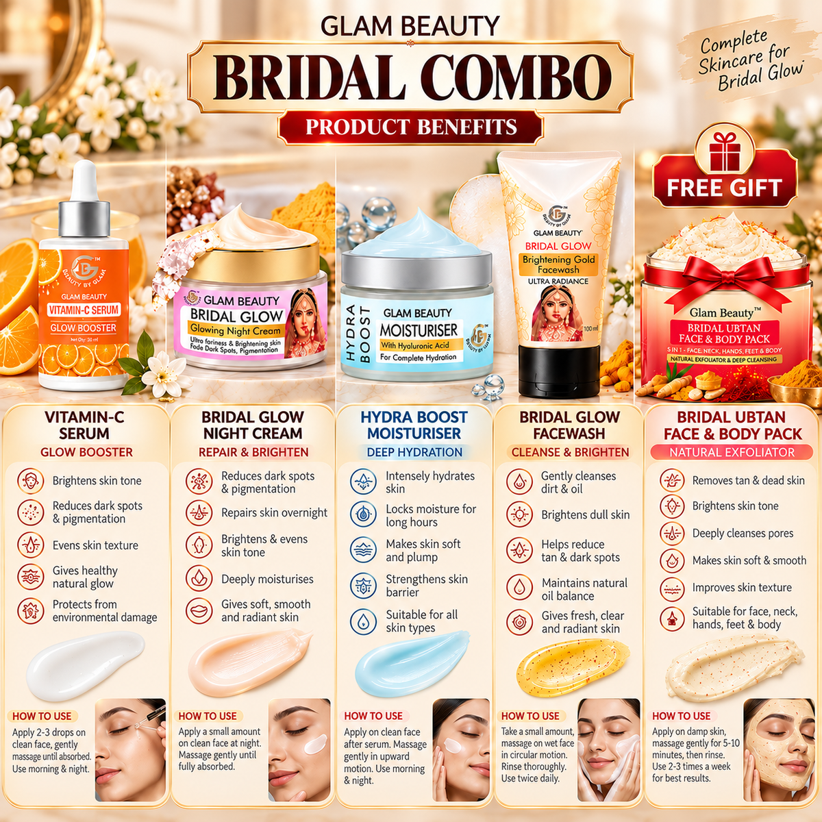 FLAT 50% OFF on Bridal Combo! &
Get a FREE Bridal Ubtan Face & Body Pack Worth ₹1,250!