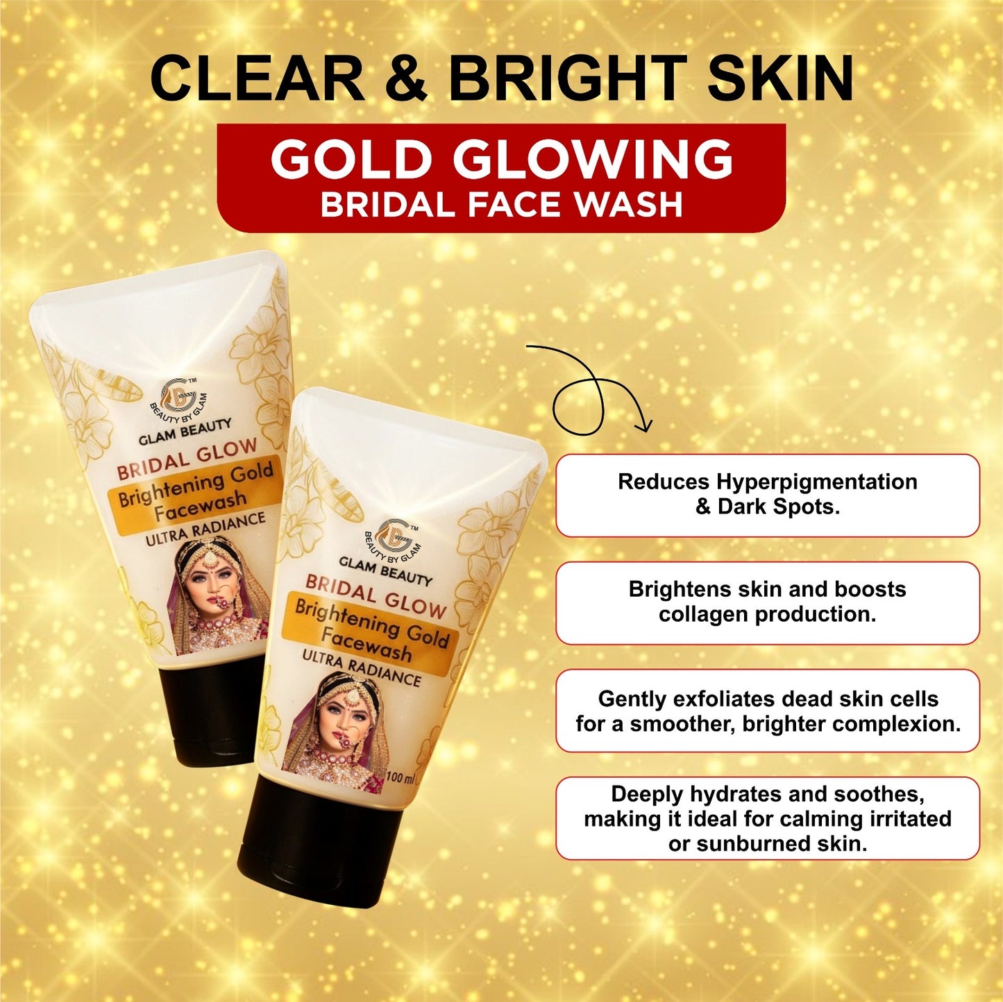 Buy 1 Get 1 Free BRIDAL GLOW Brightening Gold Facewash | Instant glow.