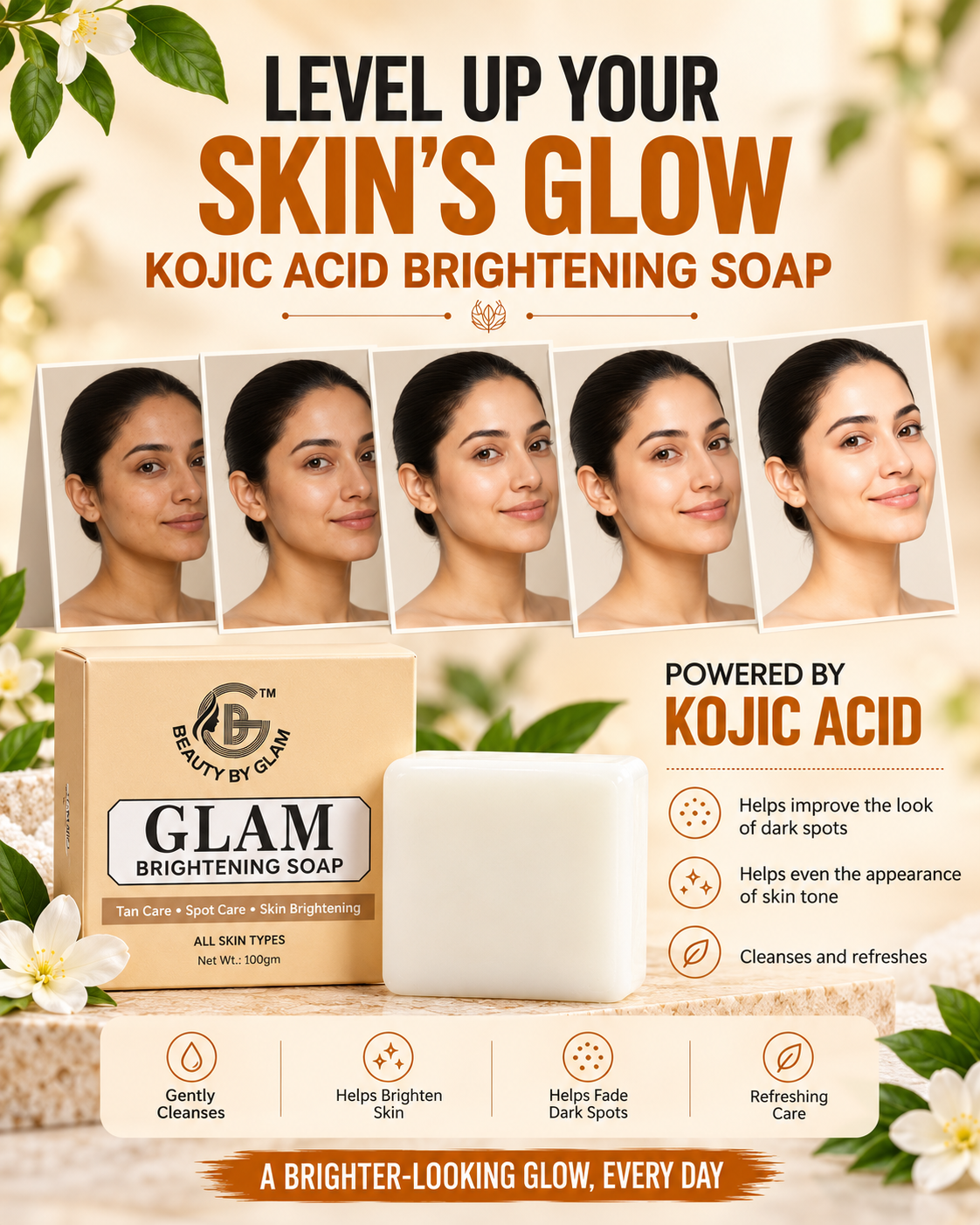 Glam Brightening Soap - Kojic Soap | Skin radiance & deep cleansing | 100 gms