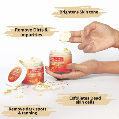 BRIDAL UBTAN FACE & BODY PACK  | Brightening, Tan Removal & Skin Polishing Formula for Radiant Skin | Luxurious blend of traditional herbs and brightening botanical | Infused with turmeric, sandalwood, saffron, and rose extracts.