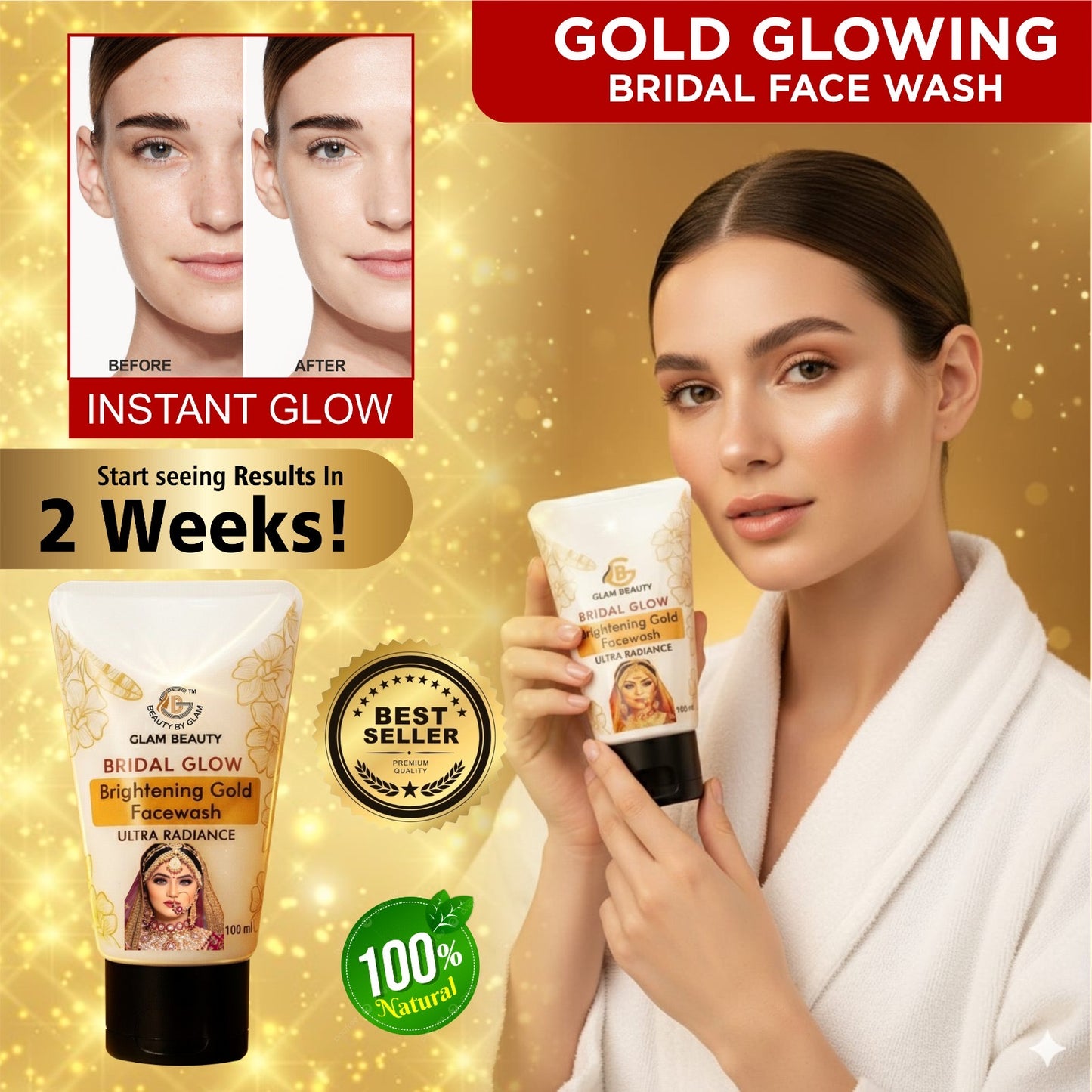 Buy 1 Get 1 Free BRIDAL GLOW Brightening Gold Facewash | Instant glow.