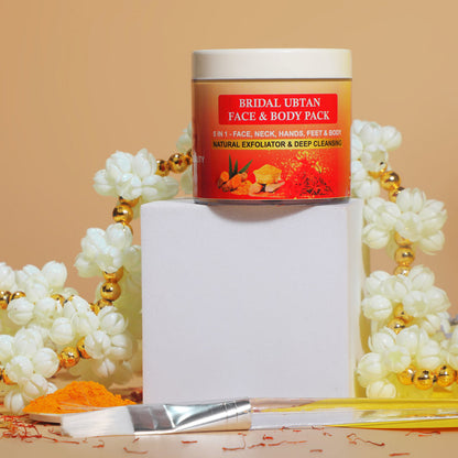 BRIDAL UBTAN FACE & BODY PACK  | Brightening, Tan Removal & Skin Polishing Formula for Radiant Skin | Luxurious blend of traditional herbs and brightening botanical | Infused with turmeric, sandalwood, saffron, and rose extracts.