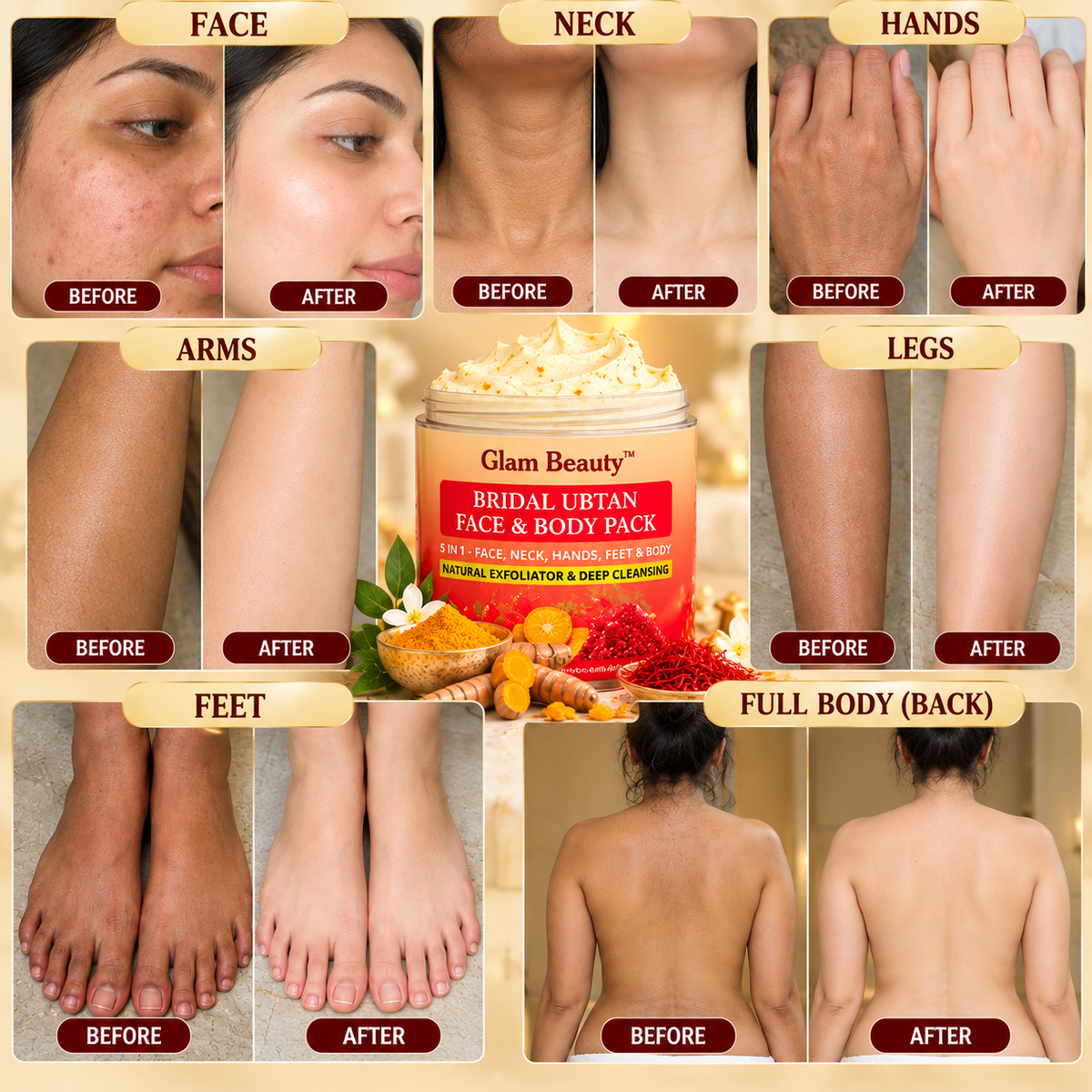 Buy 1-Get 1 BRIDAL UBTAN FACE & BODY PACK  | Brightening, Tan Removal & Skin Polishing.