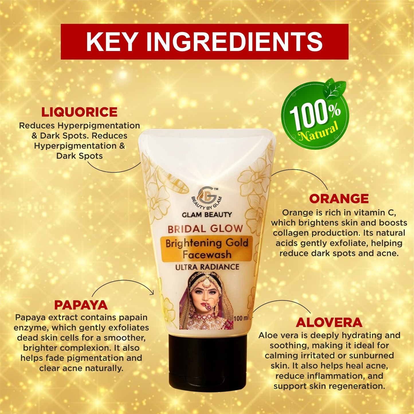 Buy 1 Get 1 Free BRIDAL GLOW Brightening Gold Facewash | Instant glow.