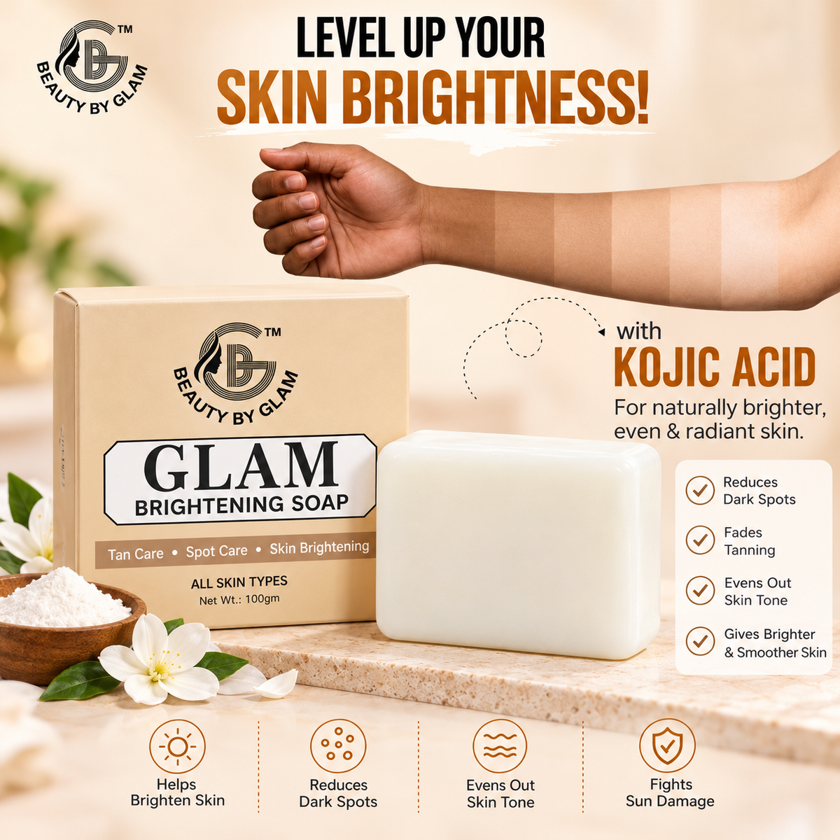Glam Brightening Soap - Kojic Soap | Skin radiance & deep cleansing | 100 gms