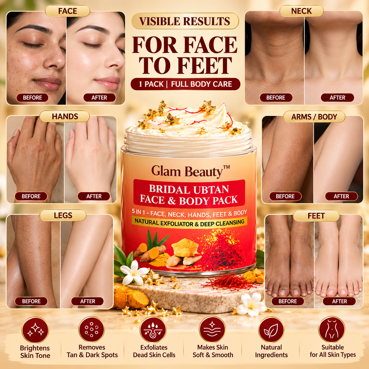 Buy 1-Get 1 BRIDAL UBTAN FACE & BODY PACK  | Brightening, Tan Removal & Skin Polishing.