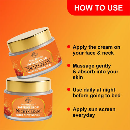 SAFFRON GLOW NIGHT CREAM Brightens complexion & Overnight Skin repair