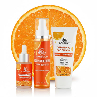 Glam Beauty Vitamin-C Combo | Day & Night Care - Facewash, Toner & Serum | 10 Days Glow Challenge | Brightening & Hydrating Skincare Combo | Reveals Radiant, Clear & Even Skin Tone | All Skin Types.