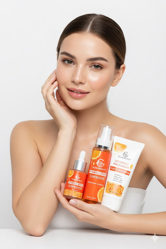 Glam Beauty Vitamin-C Combo | Day & Night Care - Facewash, Toner & Serum | 10 Days Glow Challenge | Brightening & Hydrating Skincare Combo | Reveals Radiant, Clear & Even Skin Tone | All Skin Types.