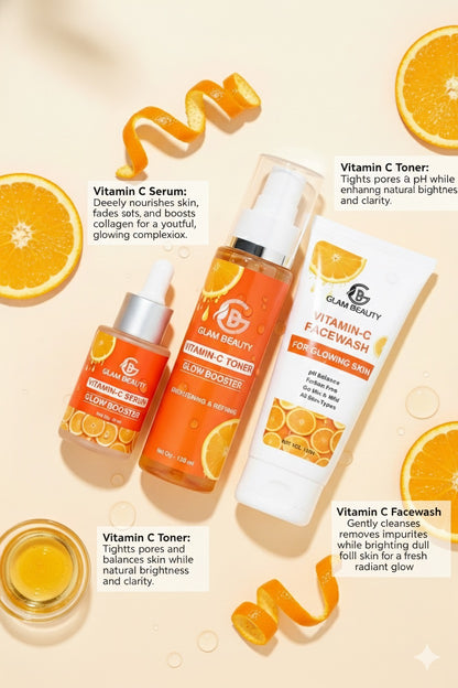 Vitamin-C Bundle | Facewash + Toner + Serum. Boost collagen, fine lines, youthful skin & target dark spots.