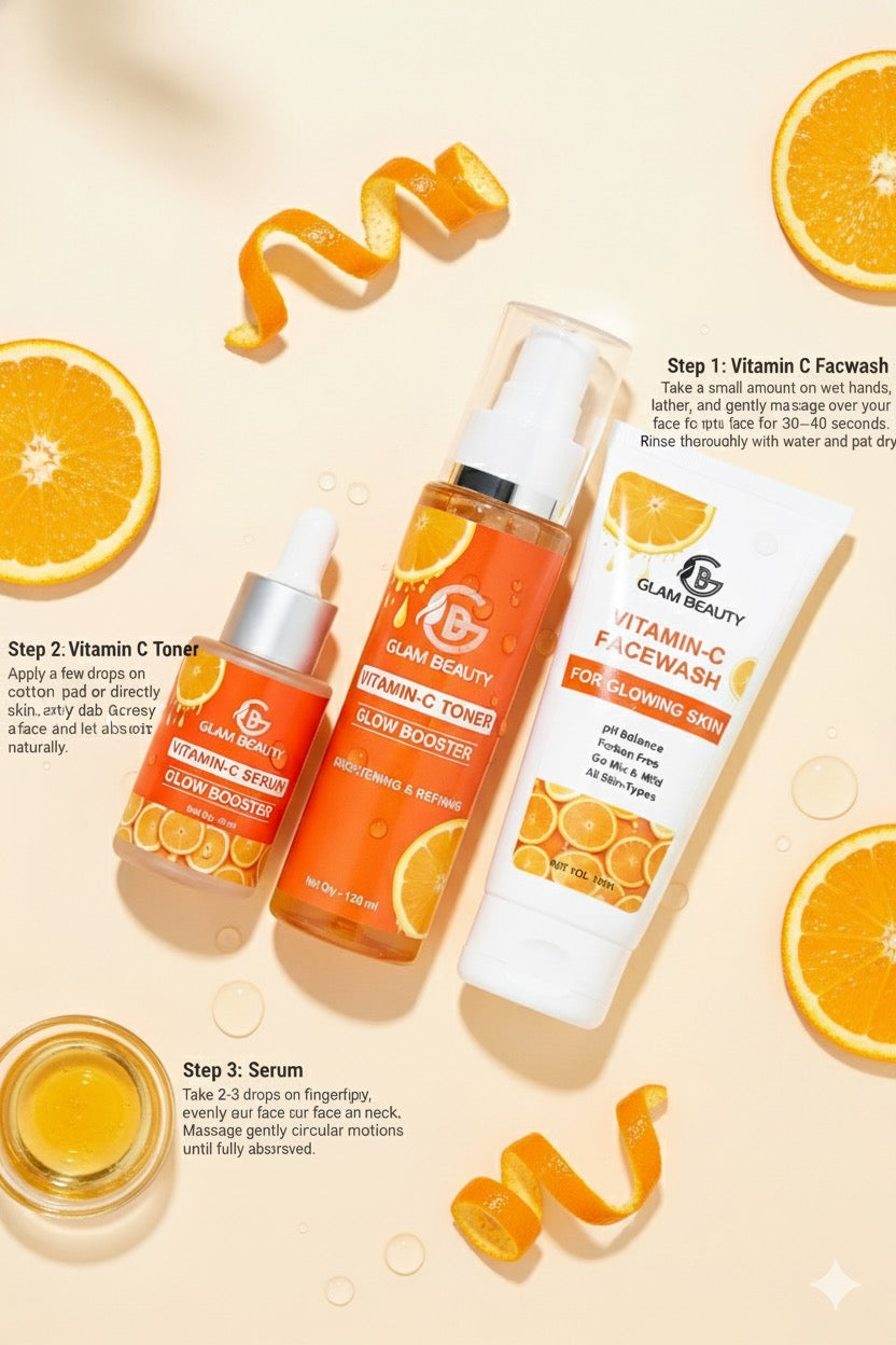 Vitamin-C Bundle | Facewash + Toner + Serum. Boost collagen, fine lines, youthful skin & target dark spots.