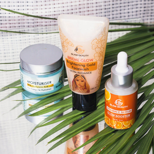 Glam Beauty Hydra Boost Moisturizer + Vitamin C Serum + Bridal Glow Facewash | Deep Hydration, Brightening & Radiant Glow Skincare Set for All Skin Types | Perfect for everyday use.