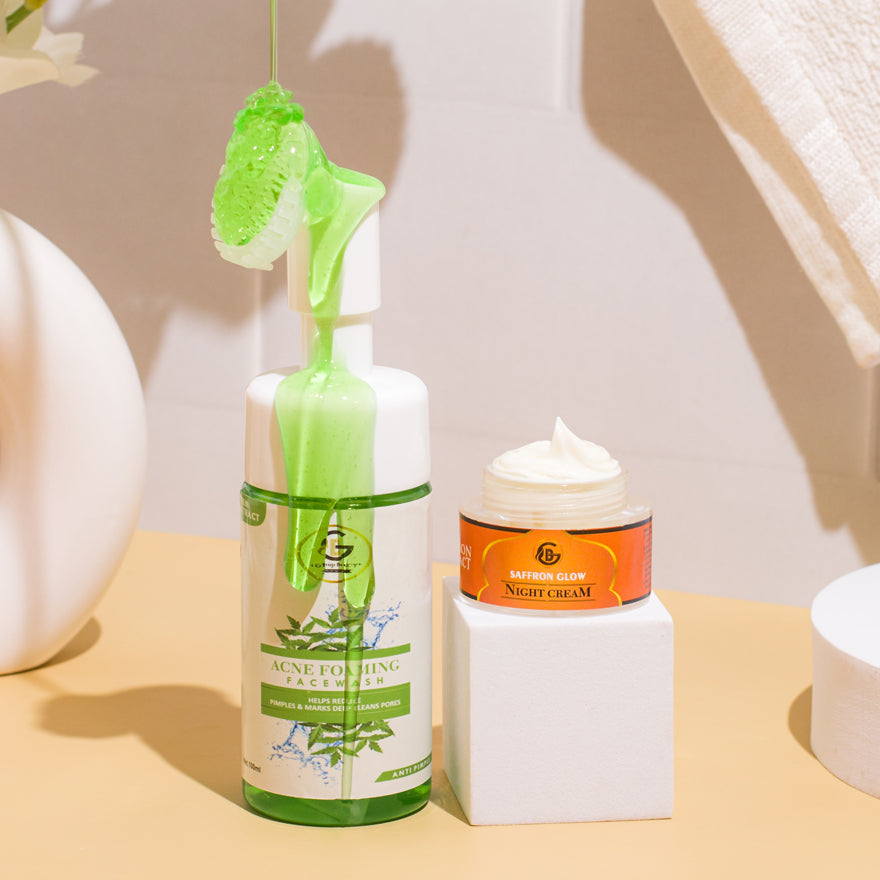 ACNE COMBO | Saffron Glow Night Cream + Neem Tea Tree Face Wash | Fights Pimples, open pores & Evens Skin Tone