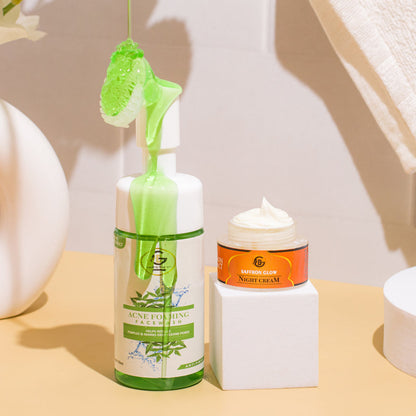 ACNE COMBO | Saffron Glow Night Cream + Neem Tea Tree Face Wash | Fights Pimples, open pores & Evens Skin Tone